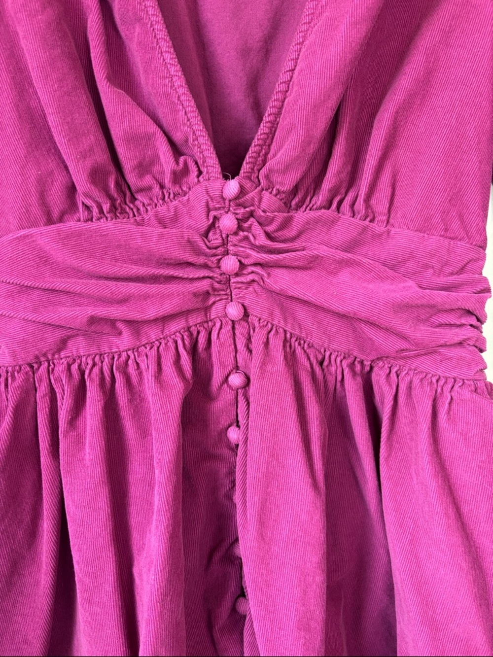 Anthropologie Fuchsia Corduroy V Neck Button Down Mini Dress - S - Picture 3 of 10